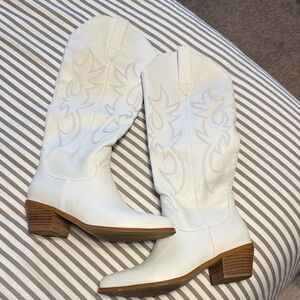 White Western Knee-High Boots